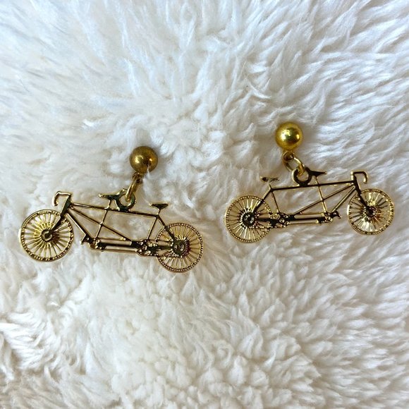 Jewelry - Golden Tandem Bicycle Earrings with Post Back